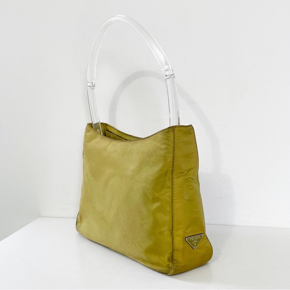 Prada green Tessuto nylon clear plexiglass handle shoulder bag vintage - Picture 2 of 11